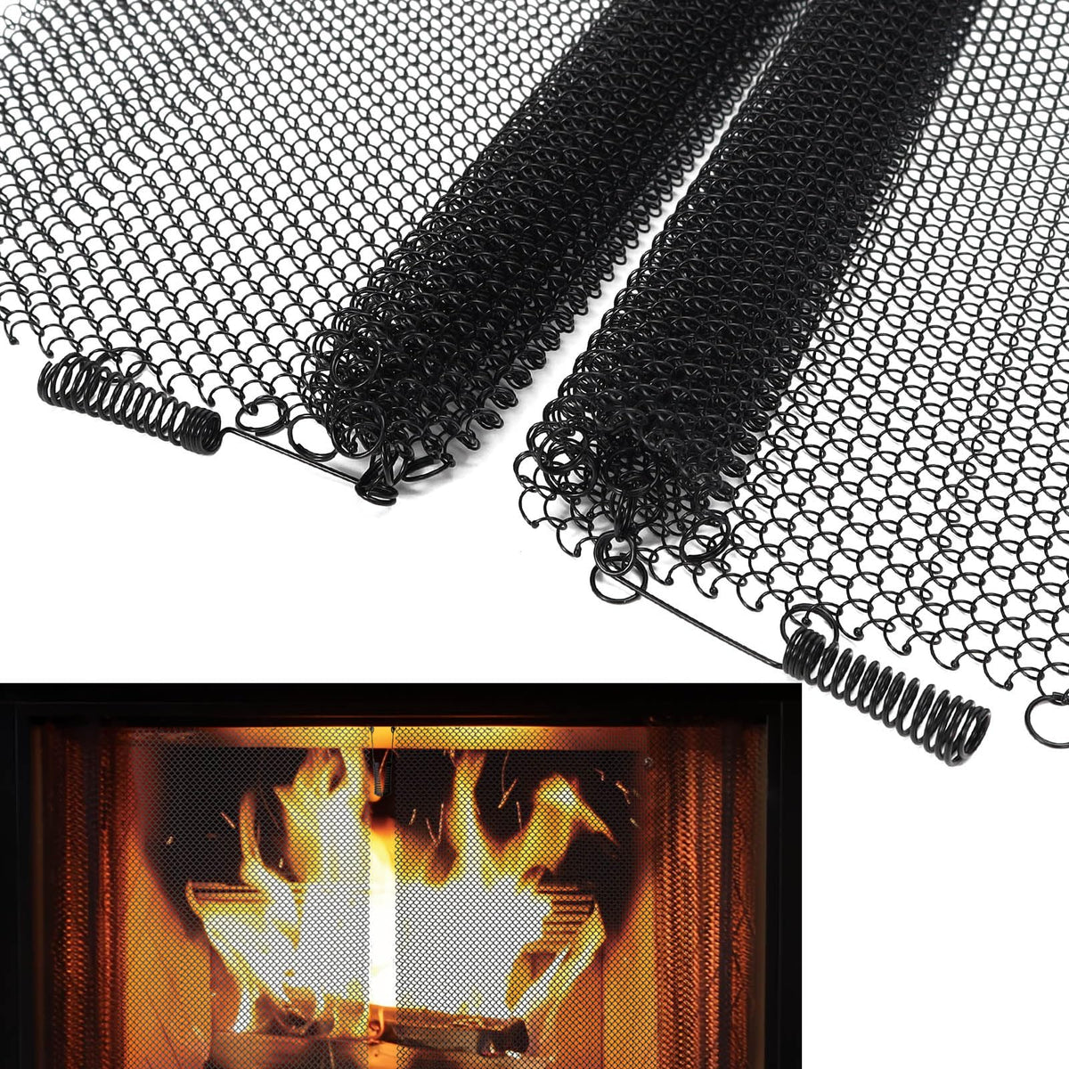 2 Pack Black Metal Fireplace Mesh Screen Curtain F648