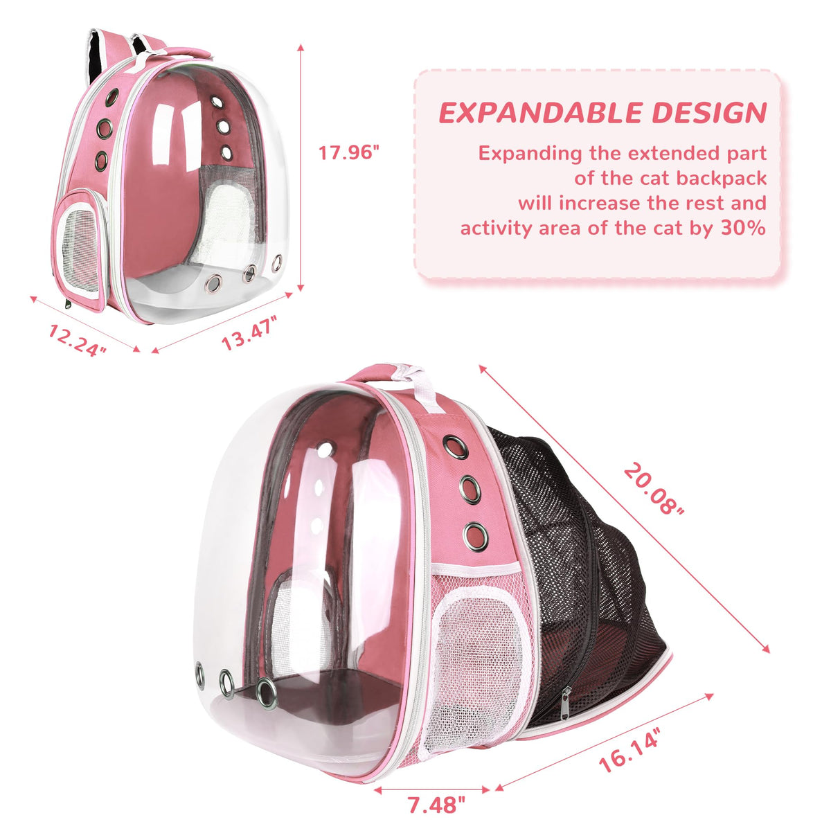 Expandable Pet Backpack Carrier for Under 15 lbs (Pink) X7943
