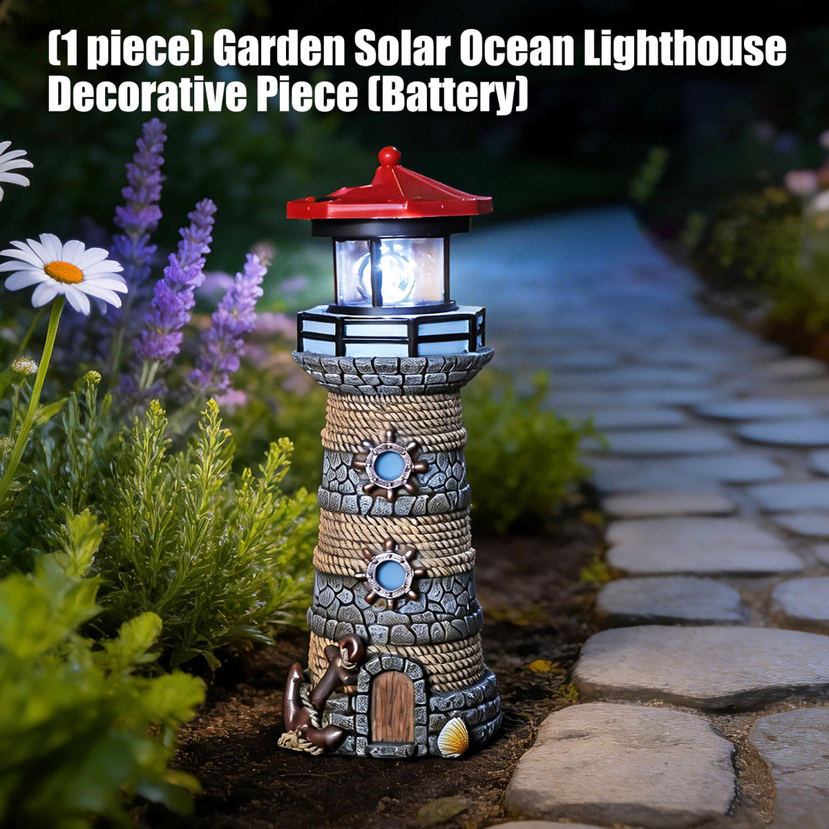 Solar Powered Resin Lighthouse Ornament P88693