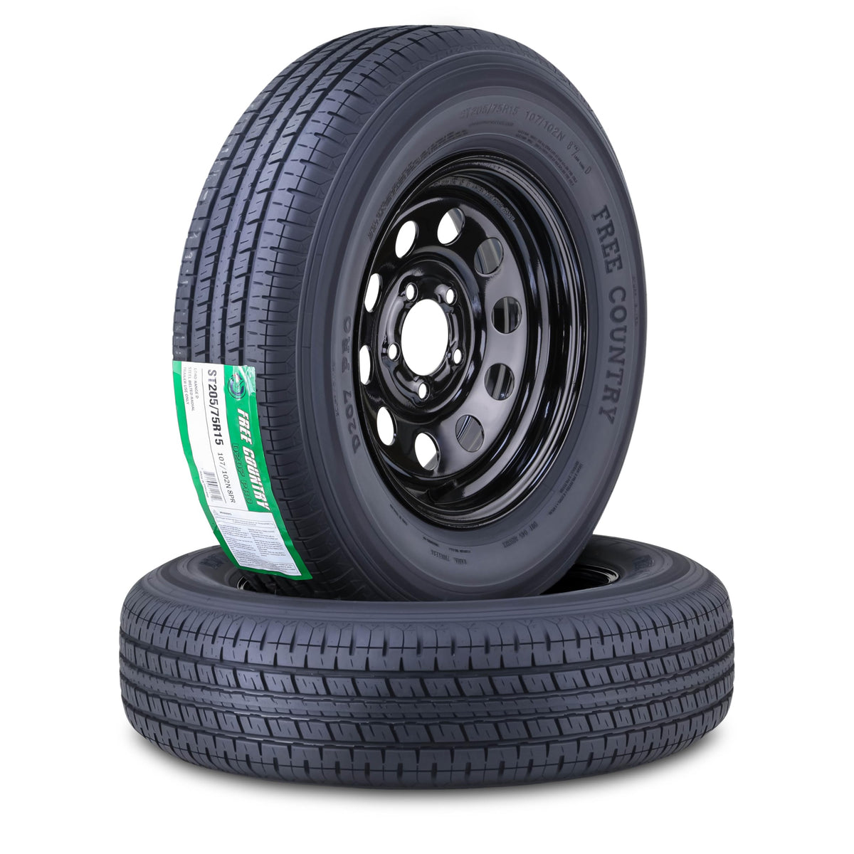 Trailer Tire Wheel ST205/75R15 8PR D 107N 5X4.5 Black Mod Pk2 V724593
