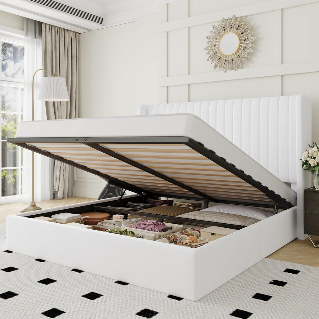 Queen Size Lift Up Storage Bed Frame White K215