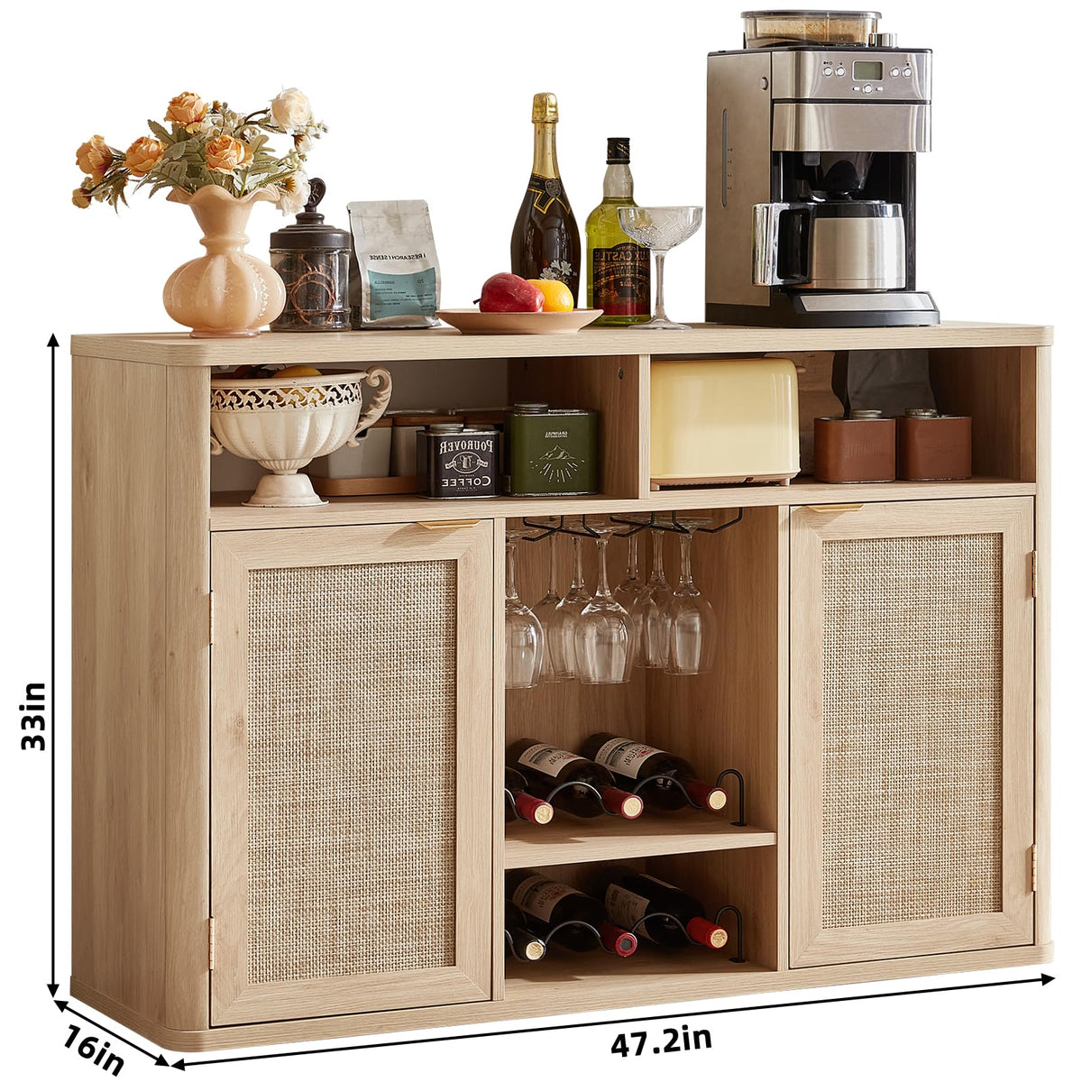 Rattan Wine Bar Cabinet with Storage V604245