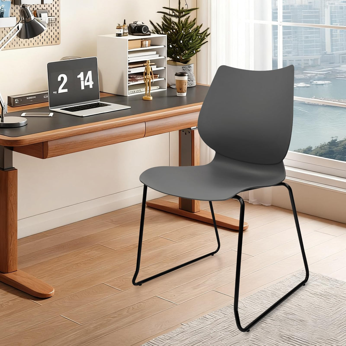 Grey Stacking Chairs with Metal Legs Set of 4 T31119