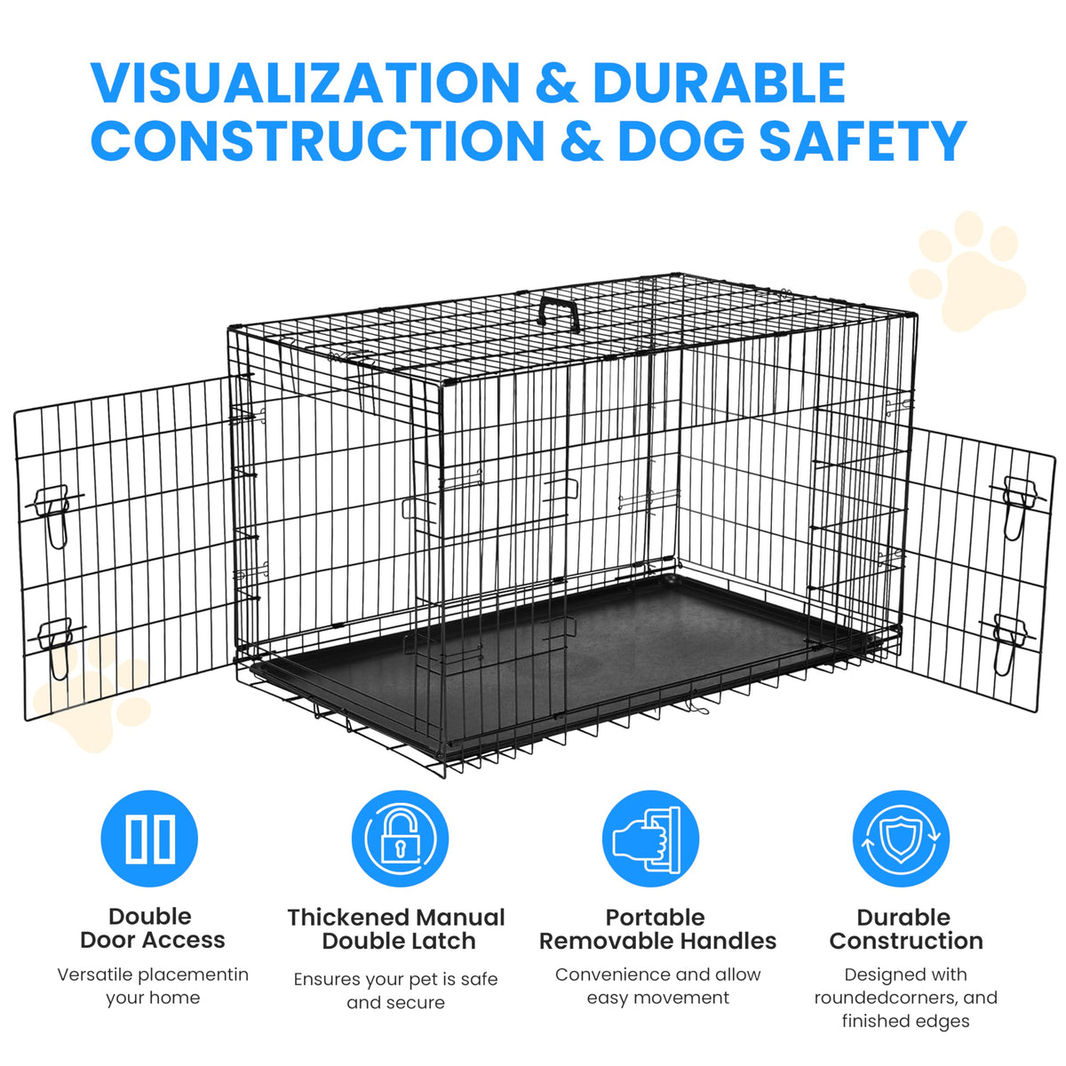 48-Inch Double Door Folding Metal Wire Dog Crate with Divider K500837