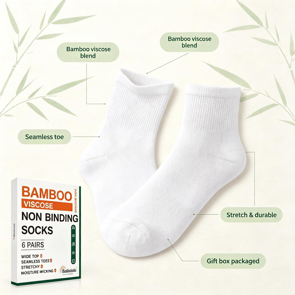 Bamboo Viscose Diabetic Socks 6 Pairs U84738