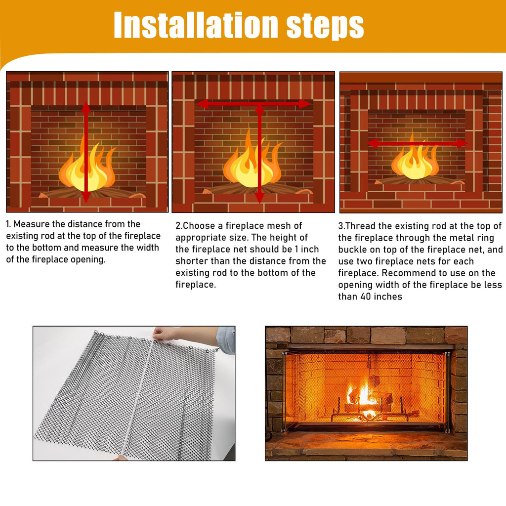 2 Pack Black Metal Fireplace Mesh Screen Curtain F648
