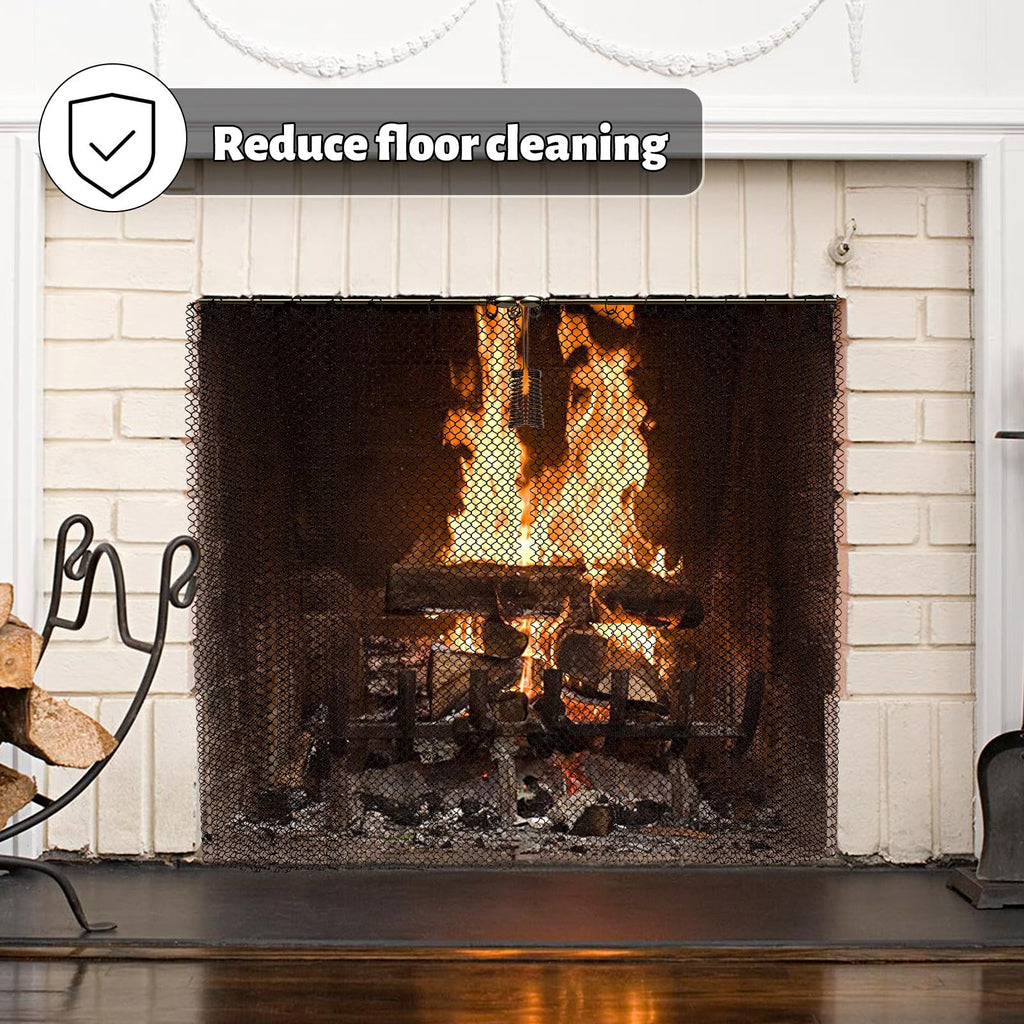 2 Pack Black Metal Fireplace Mesh Screen Curtain F648