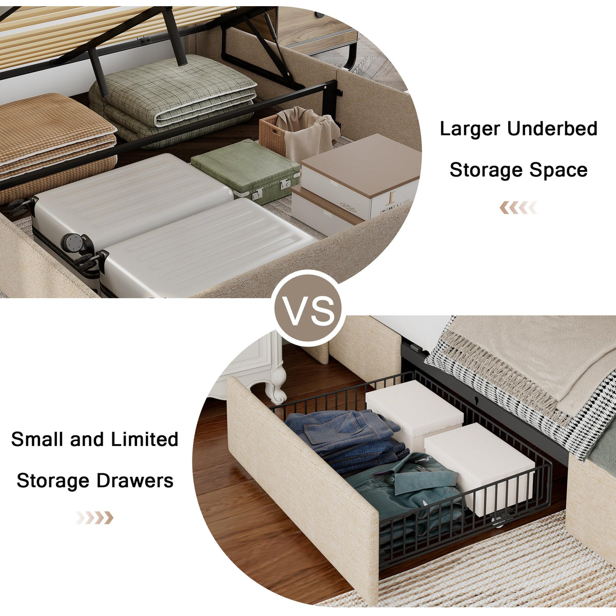 Queen Size Lift Up Storage Upholstered Bed Frame with Charging Station K807