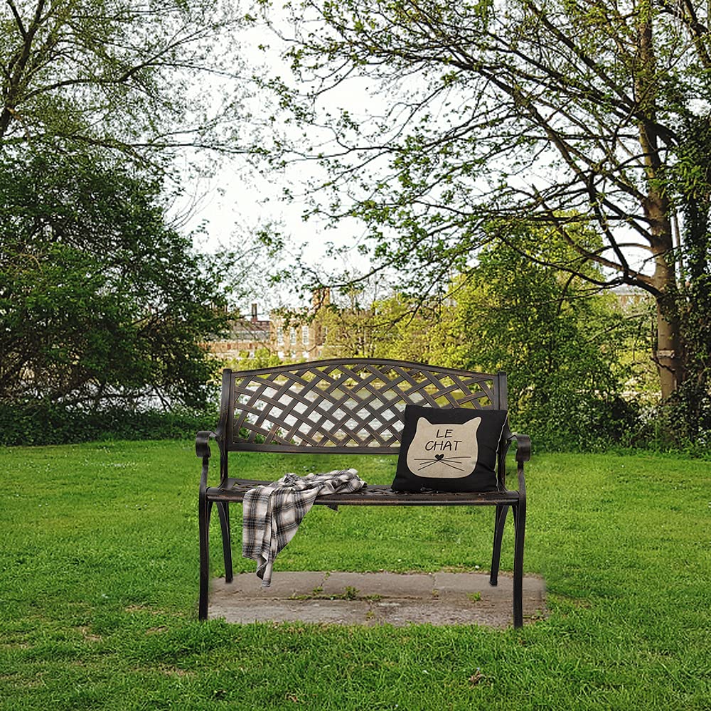 40.5" Antique Black Cast Aluminum Outdoor Bench with Mesh Backrest F733265