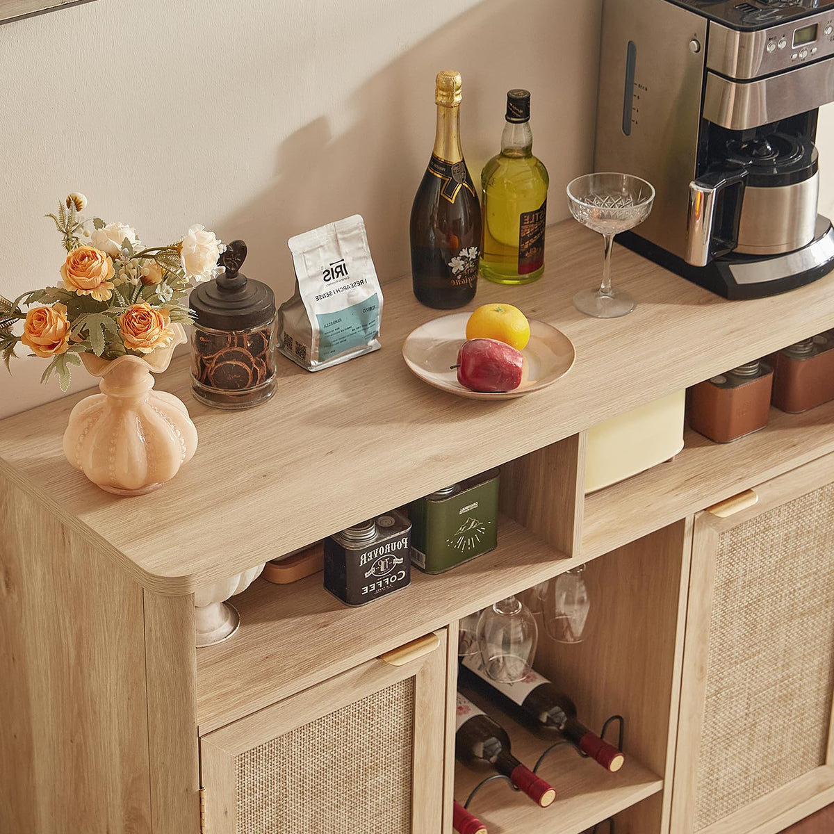 Rattan Wine Bar Cabinet with Storage V604245