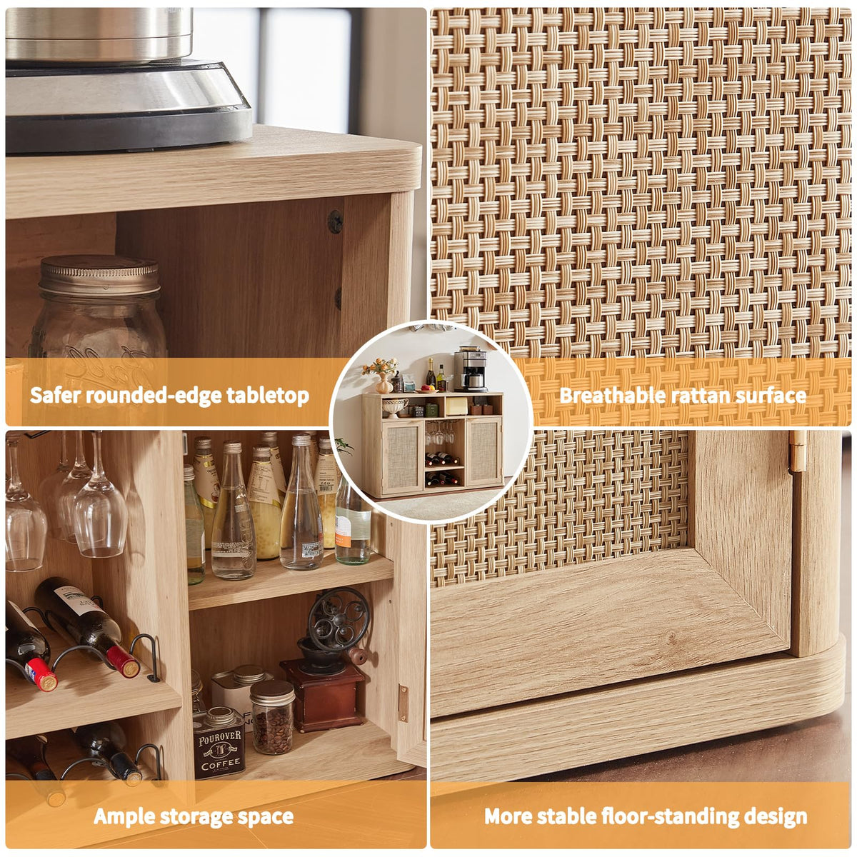 Rattan Wine Bar Cabinet with Storage V604245