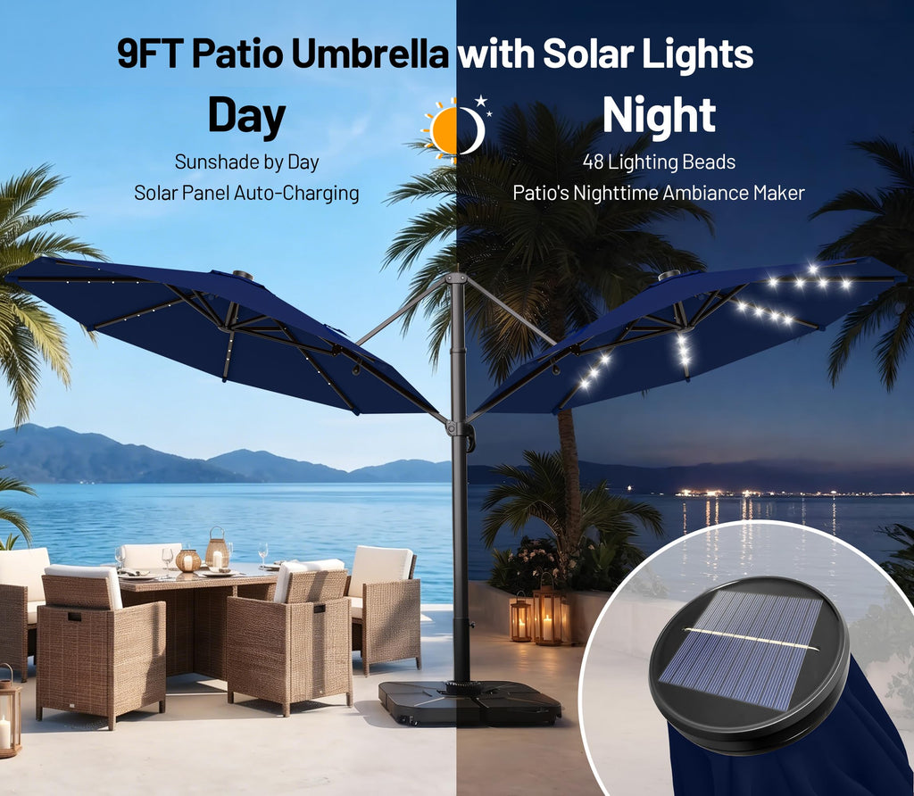 9FT Cantilever Patio Umbrella with Lights K725
