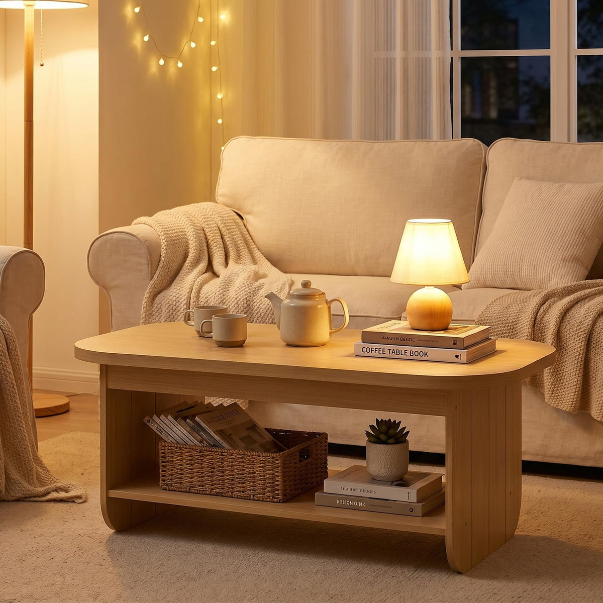 2-Tier Oval Coffee Table with Storage Shelf I48149
