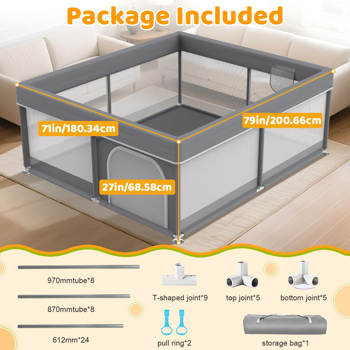 79x71 Inch Extra Large Baby Playpen T832091