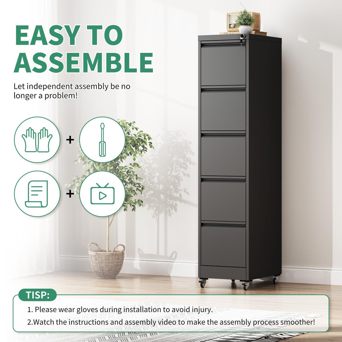 5 Drawer Black Steel File Cabinet with Lock M401700