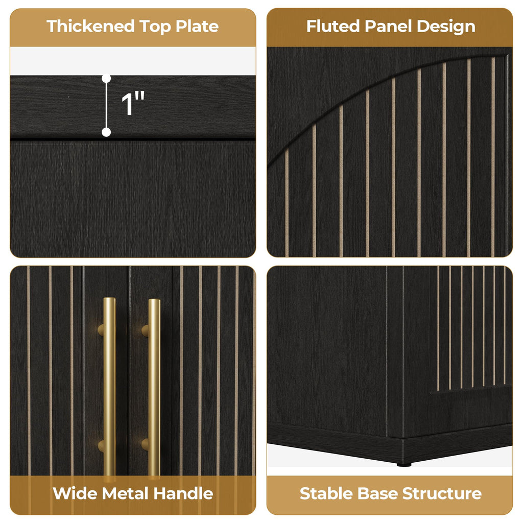 63" Black Wood Buffet Cabinet with Storage K774668
