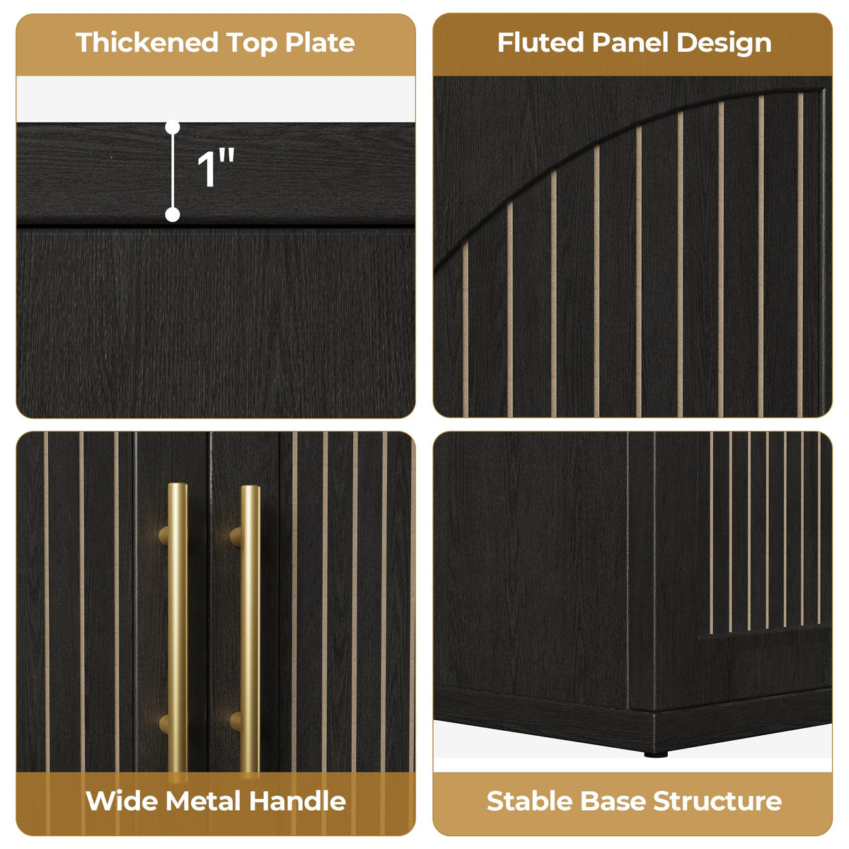 63" Black Wood Buffet Cabinet with Storage K774668