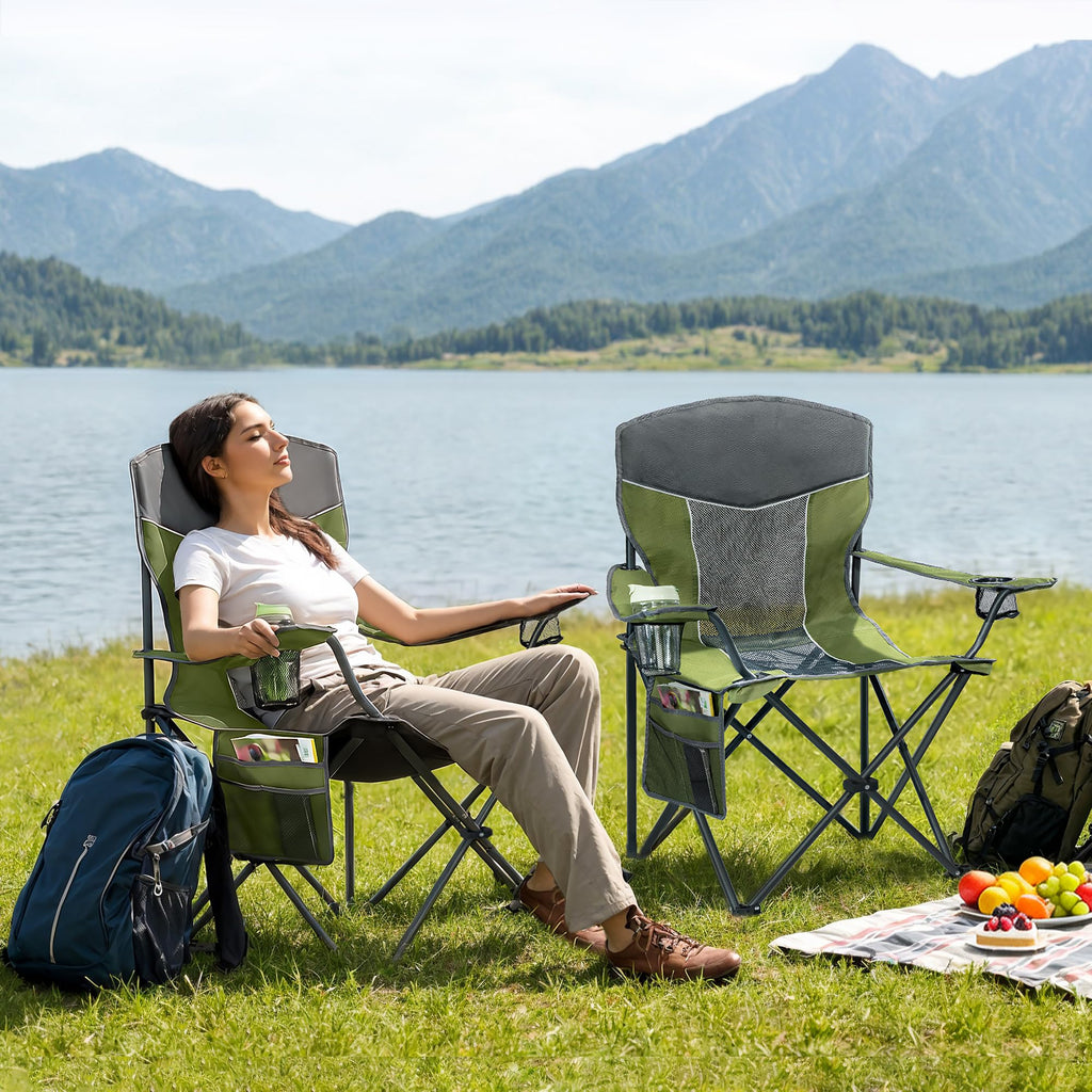 Oversized XL Camping Chair 2-Pack with Mesh Back, Green Q580262
