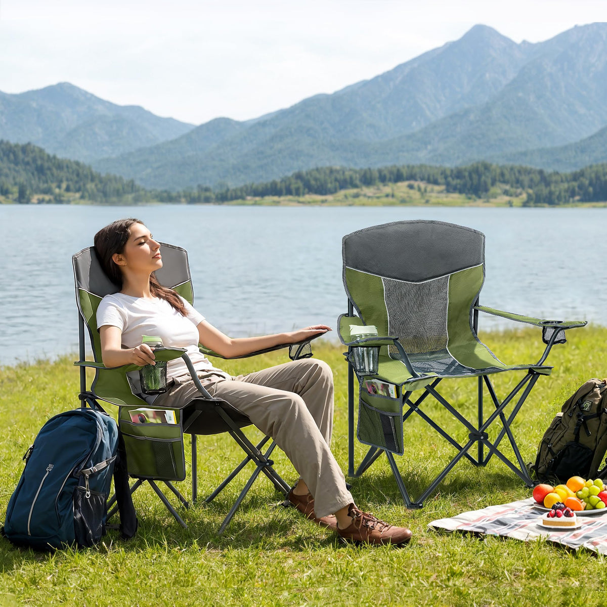 Oversized XL Camping Chair 2-Pack with Mesh Back, Green Q580262