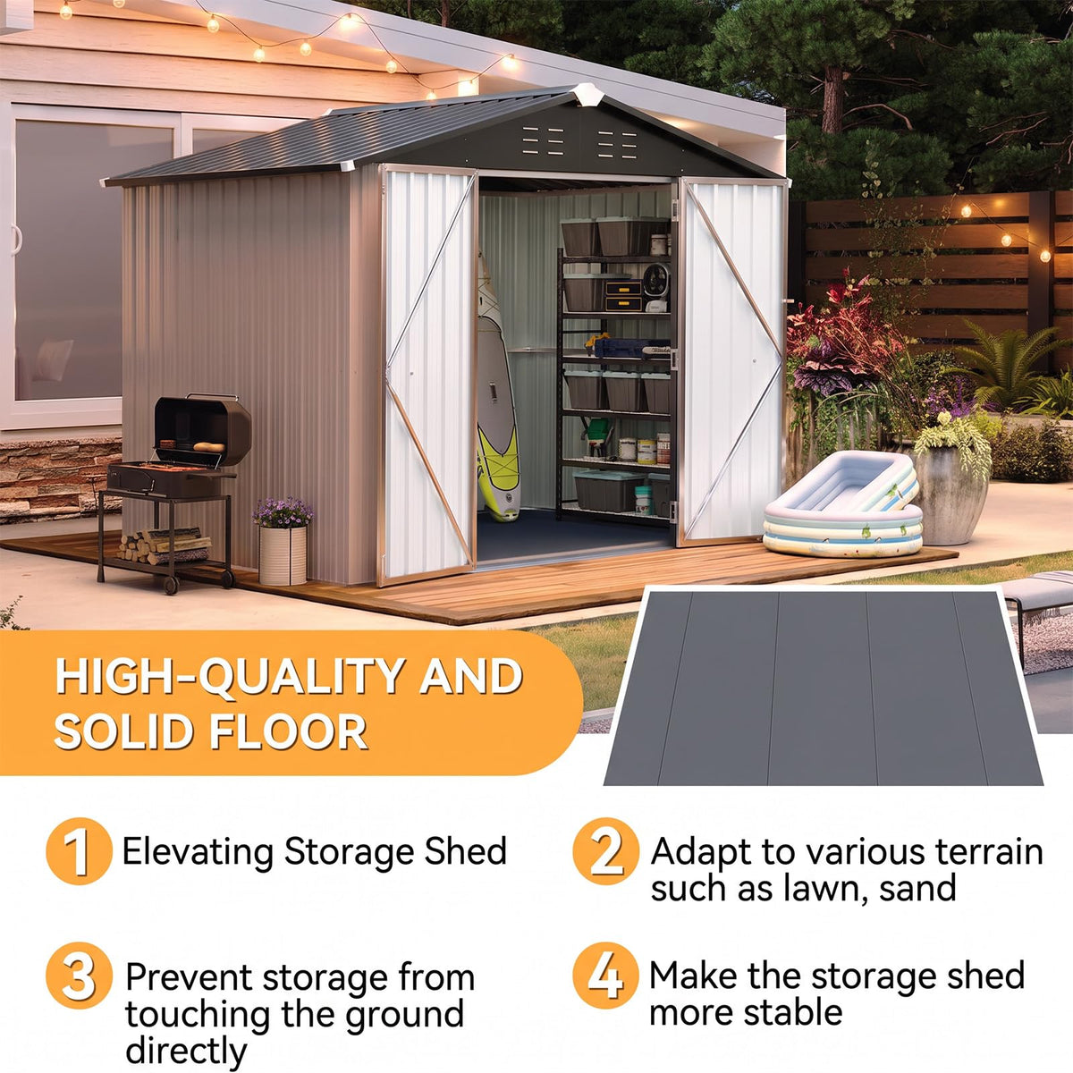 Brown Galvanized Steel Outdoor Storage Shed A48823