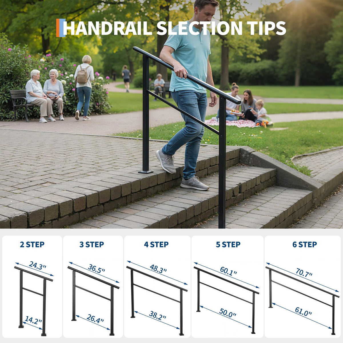 4 Step Black Aluminum Iron Outdoor Stair Handrail Kit T2264