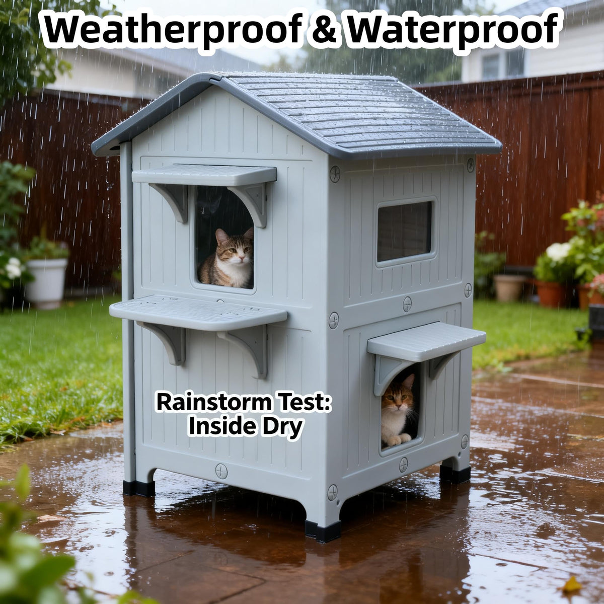 Weatherproof 2 Story Cat House with Mat O8628
