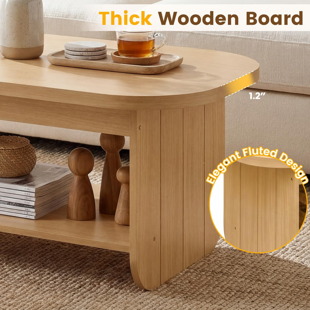 2-Tier Oval Coffee Table with Storage Shelf I48149