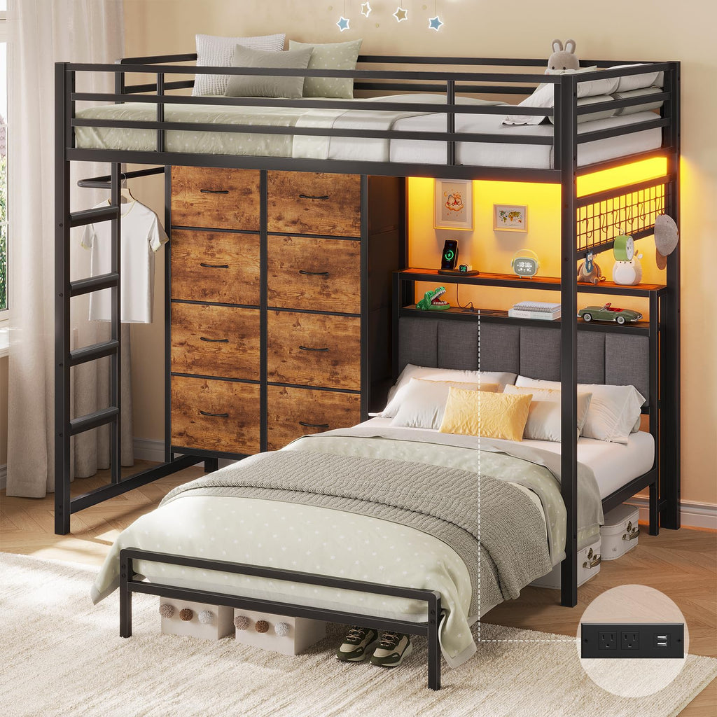 Twin Over Twin Bunk Bed with 8 Drawers and Storage Headboard M877386
