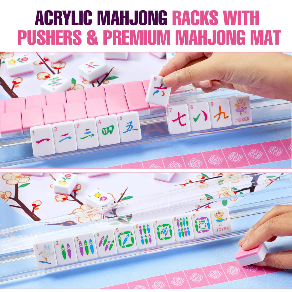 160 Mahjong Tiles with Non-Slip Mat and 4 Racks Mahjong Set D32827