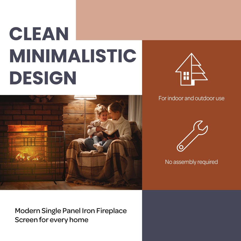 Single Panel Fireplace Screen with Mesh Spark Guard T33630