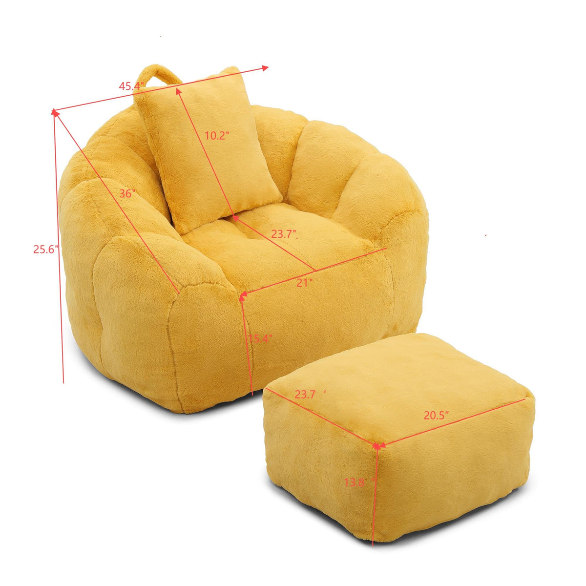Yellow Faux Fur Memory Foam Bean Bag Chair with Footstool F333