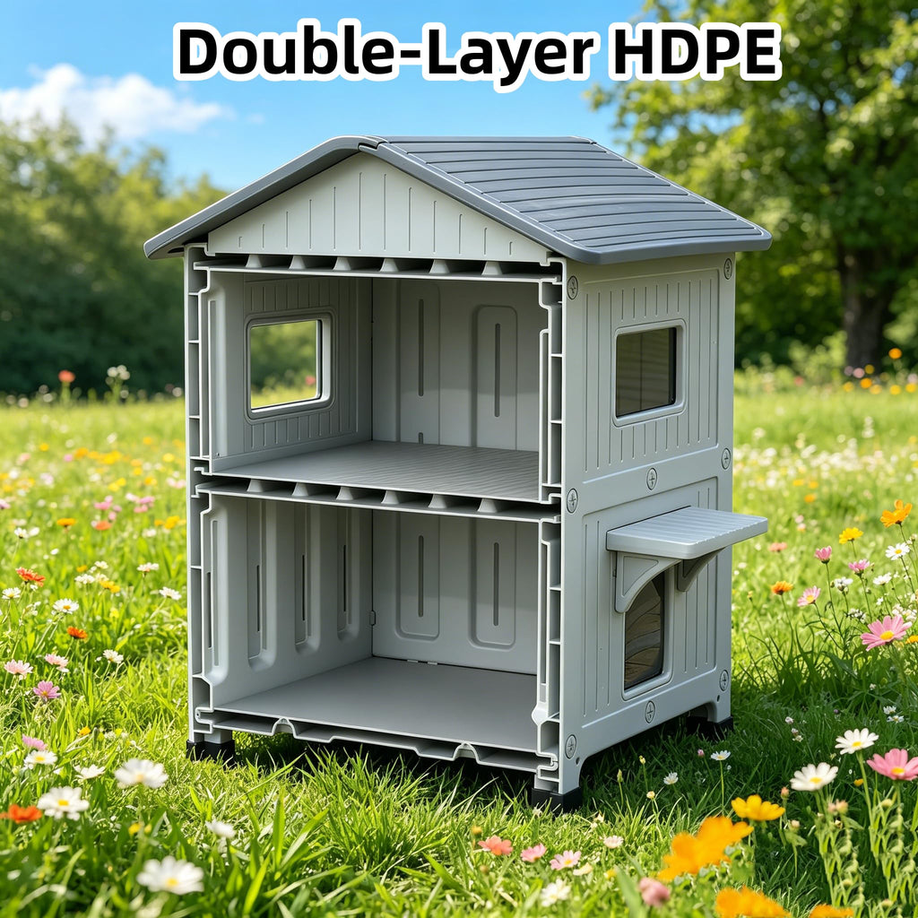 Weatherproof 2 Story Cat House with Mat O8628