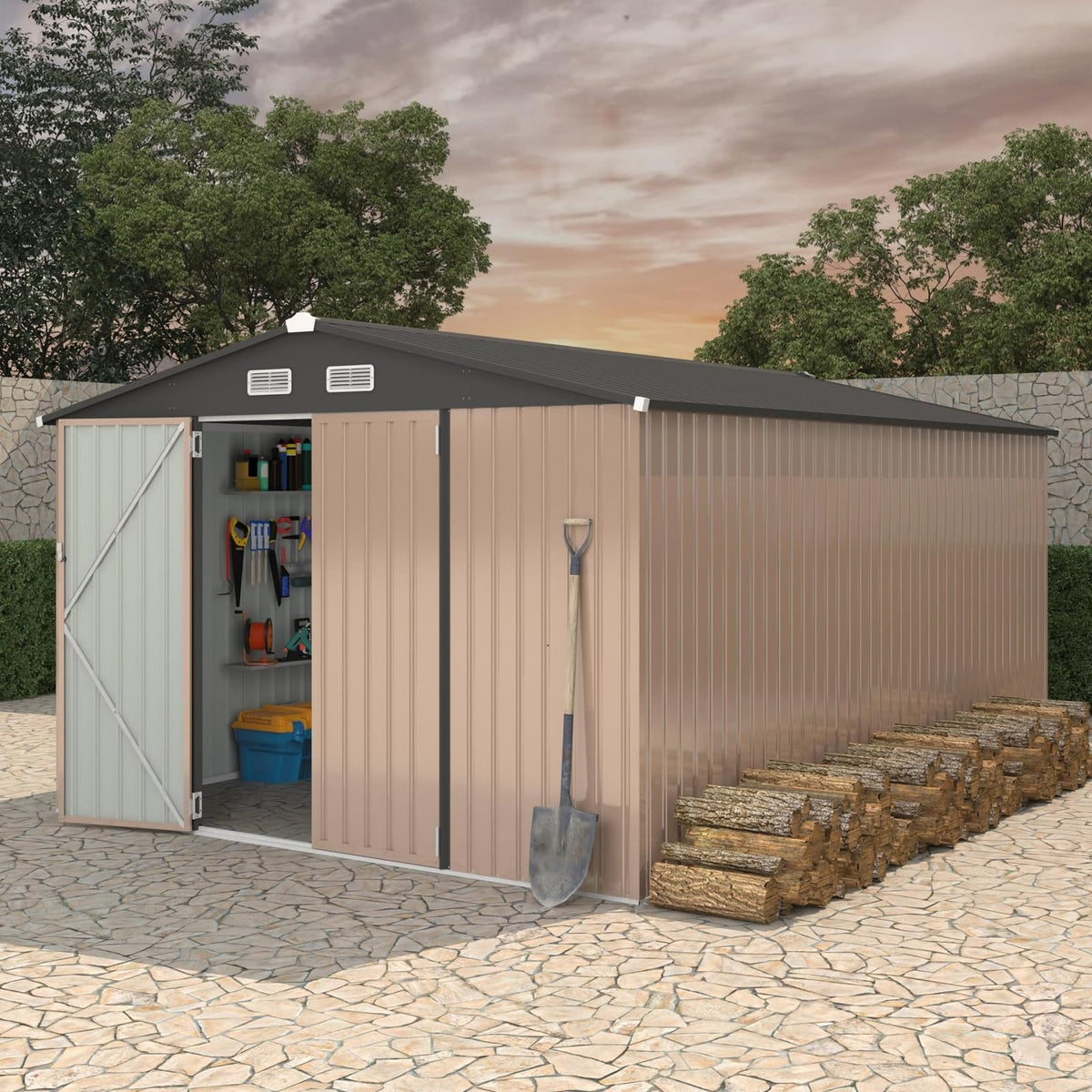 10X14 Ft Galvanized Steel Metal Storage Shed Z468507