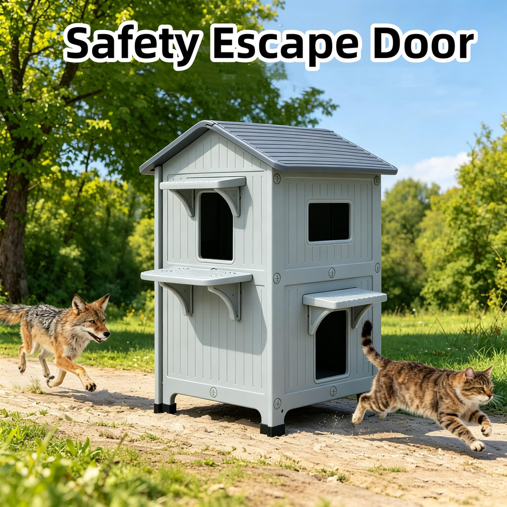 Weatherproof 2 Story Cat House with Mat O8628