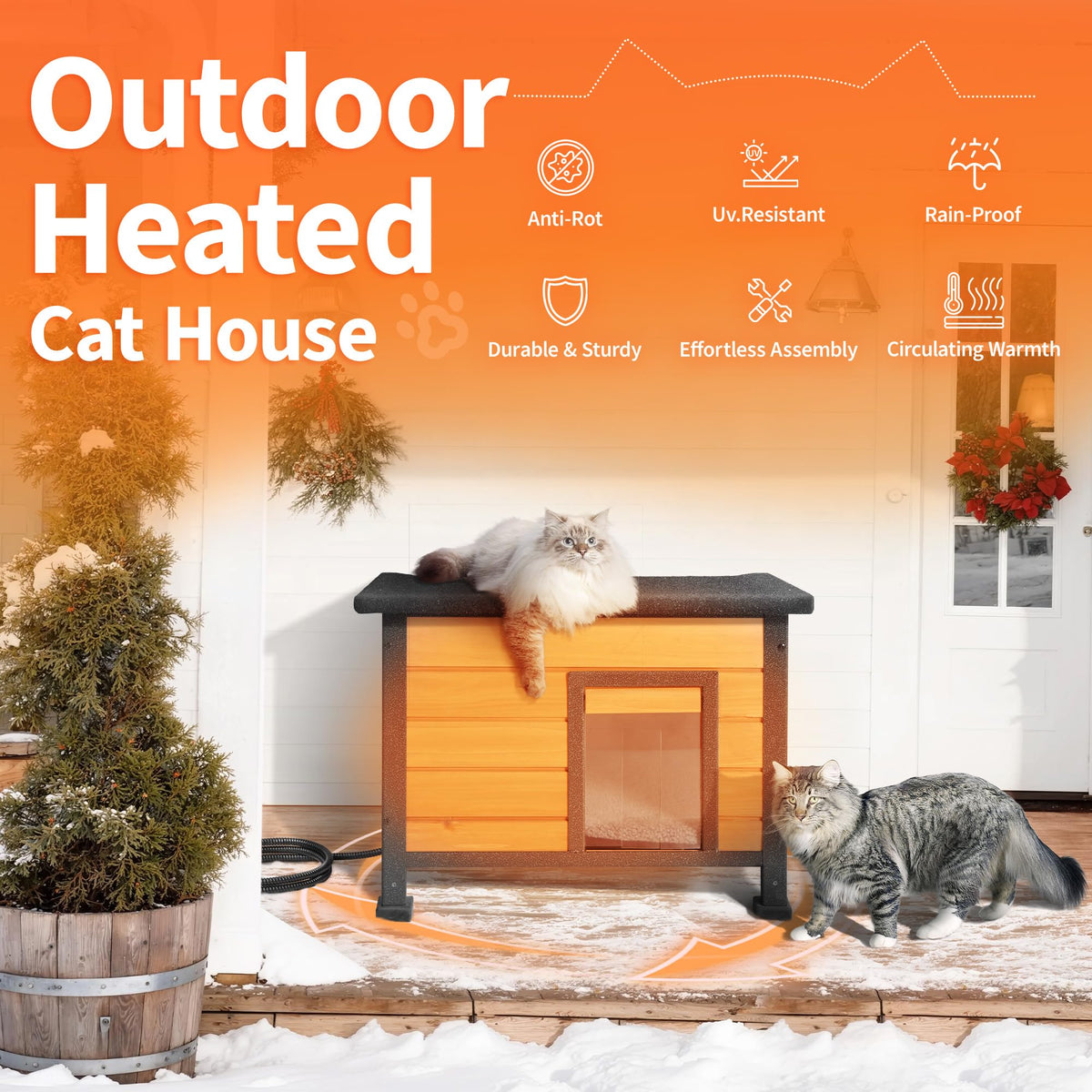 Heated Outdoor Cat House with Escape Door N652