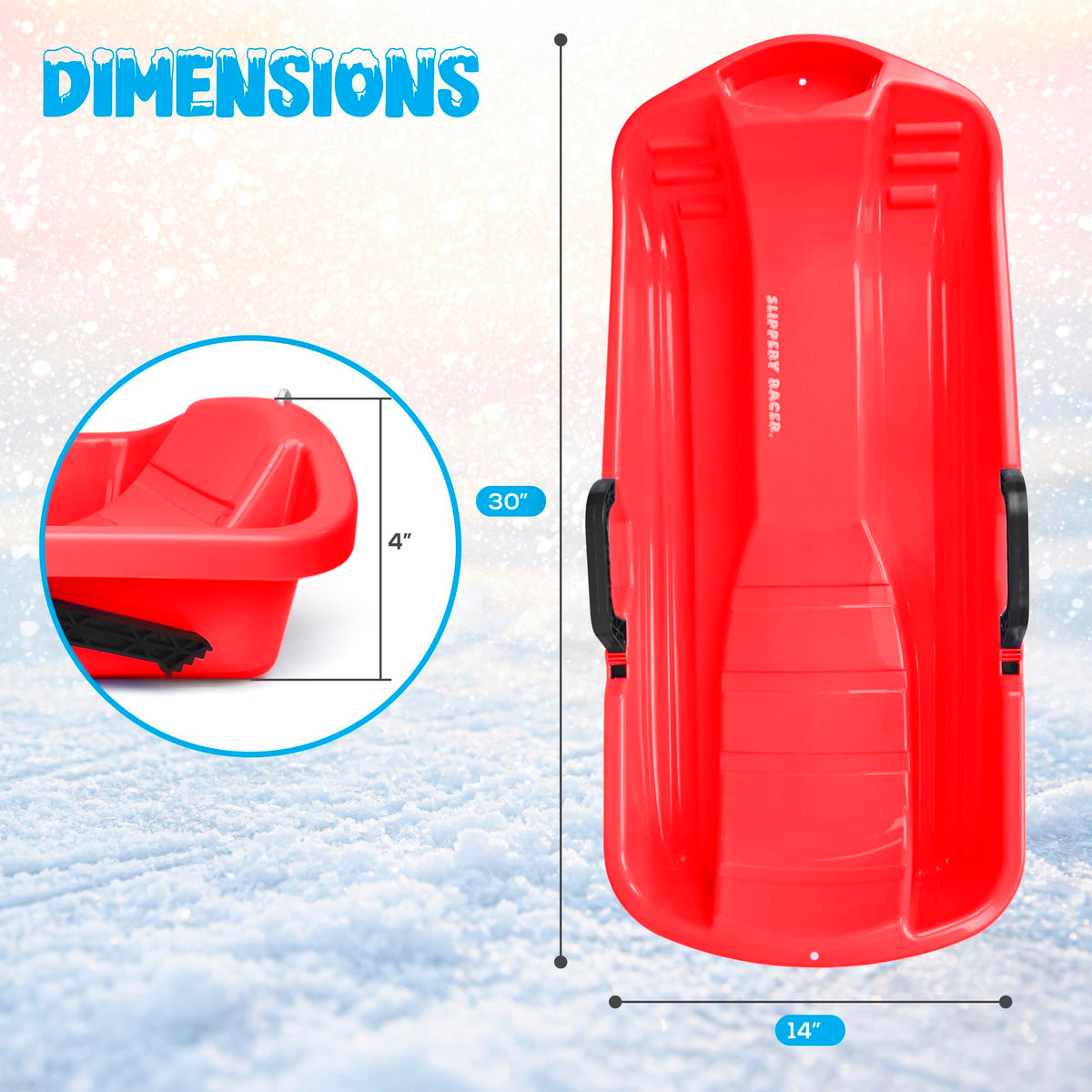 Red Flexible Plastic Toboggan Snow Sled with Brake T154