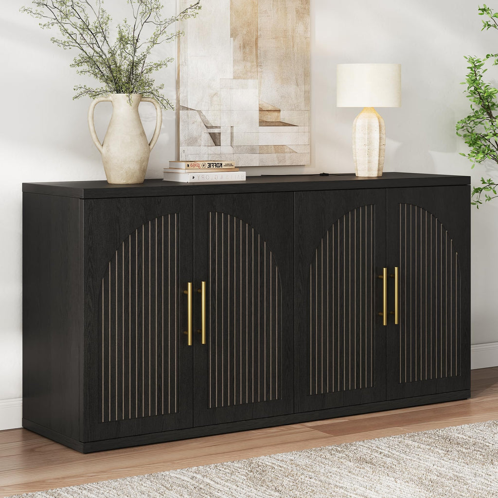 63" Black Wood Buffet Cabinet with Storage K774668