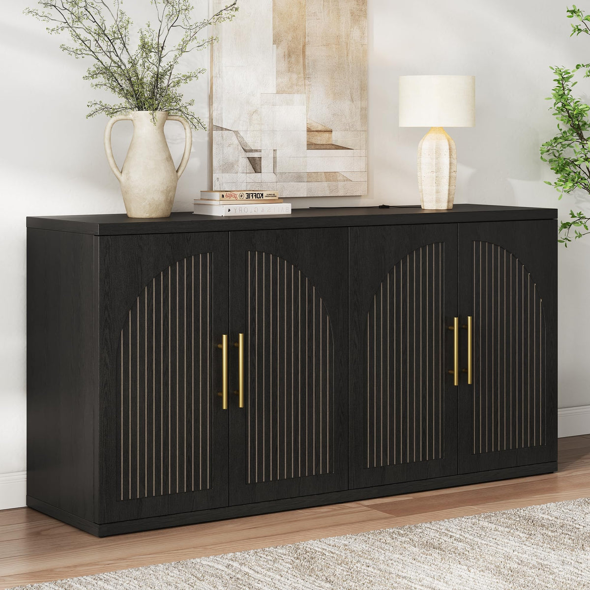 63" Black Wood Buffet Cabinet with Storage K774668