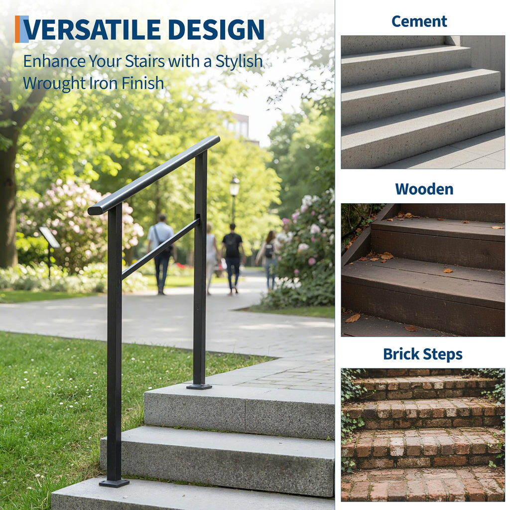 4 Step Black Aluminum Iron Outdoor Stair Handrail Kit T2264