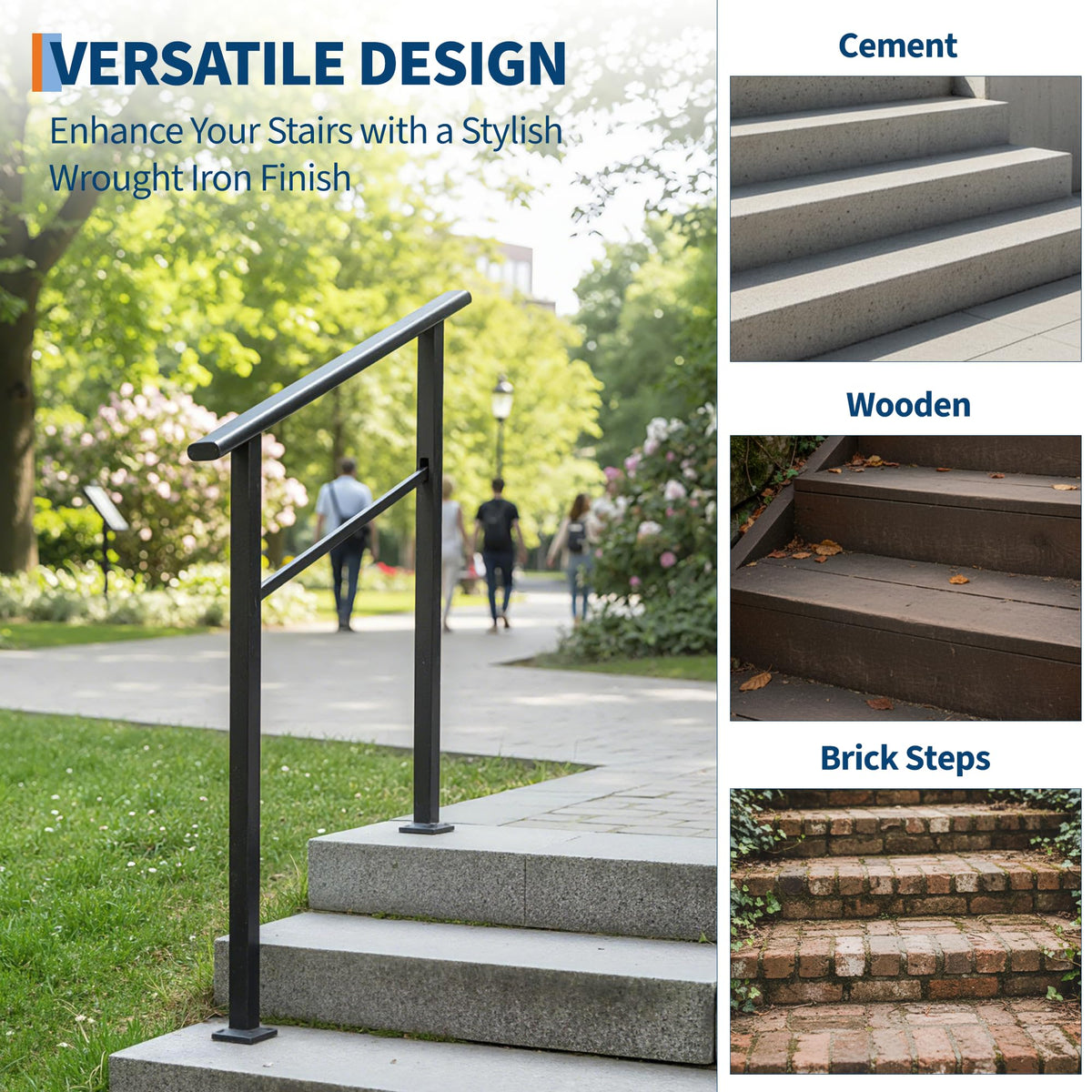 4 Step Black Aluminum Iron Outdoor Stair Handrail Kit T2264