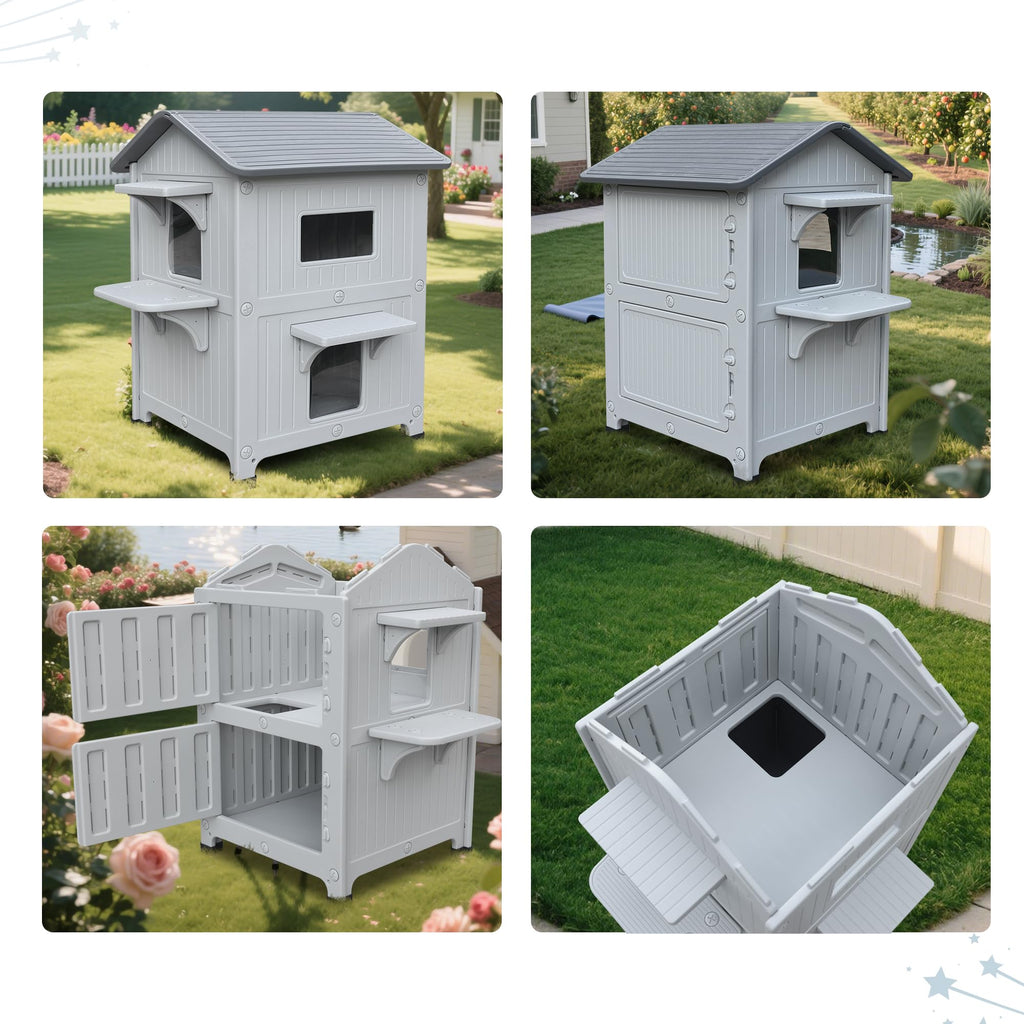 Weatherproof 2 Story Cat House with Mat O8628