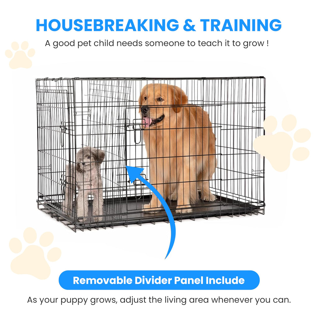 48-Inch Double Door Folding Metal Wire Dog Crate with Divider K500837