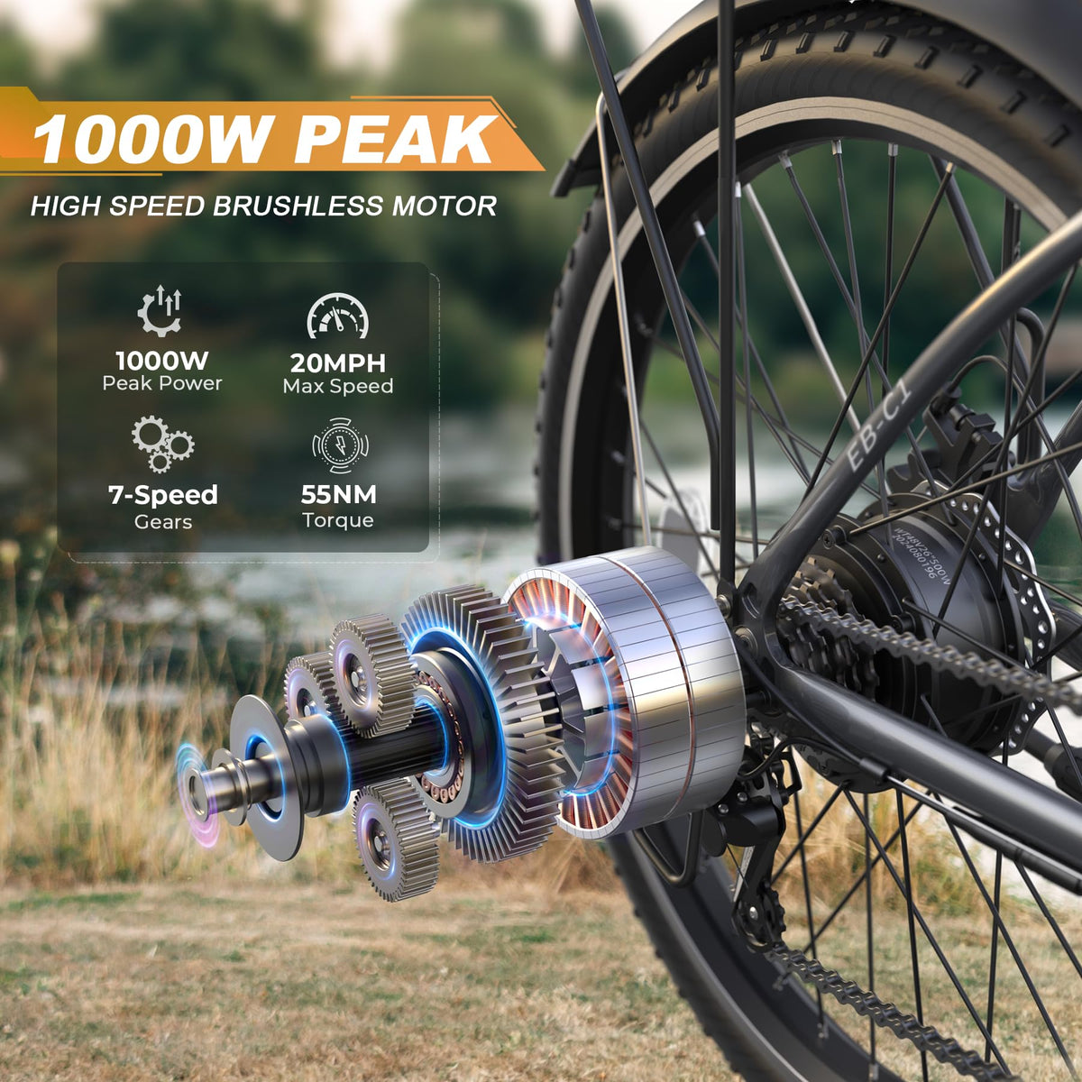 26" 1000W Electric Bike with 48V Battery, 7-Speed R89290