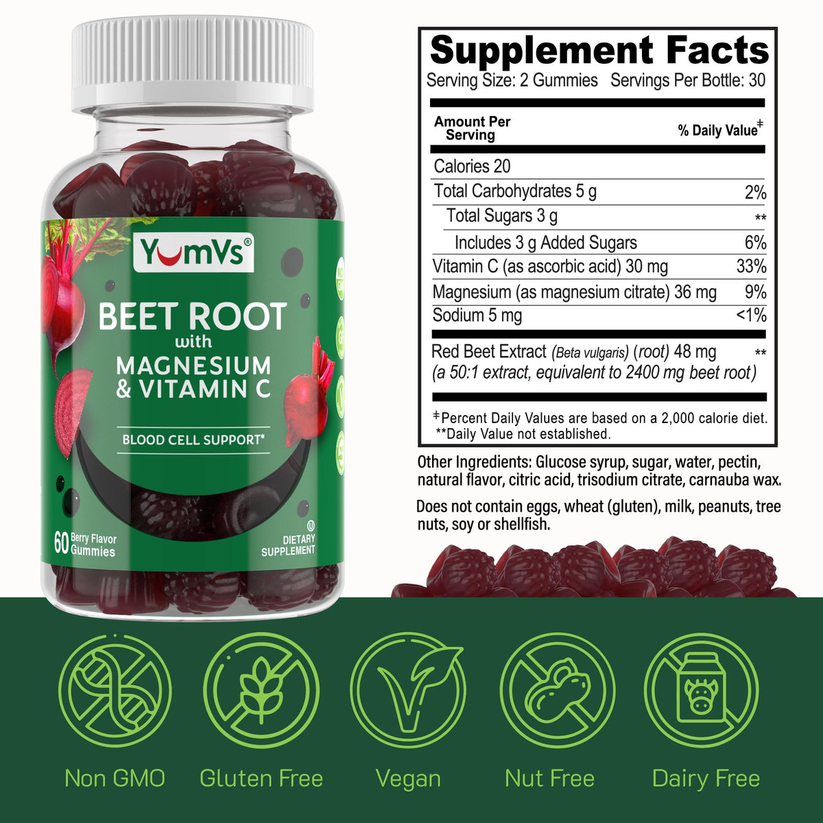 Beet Root Gummies with Magnesium & Vitamin C 60 Count R41095
