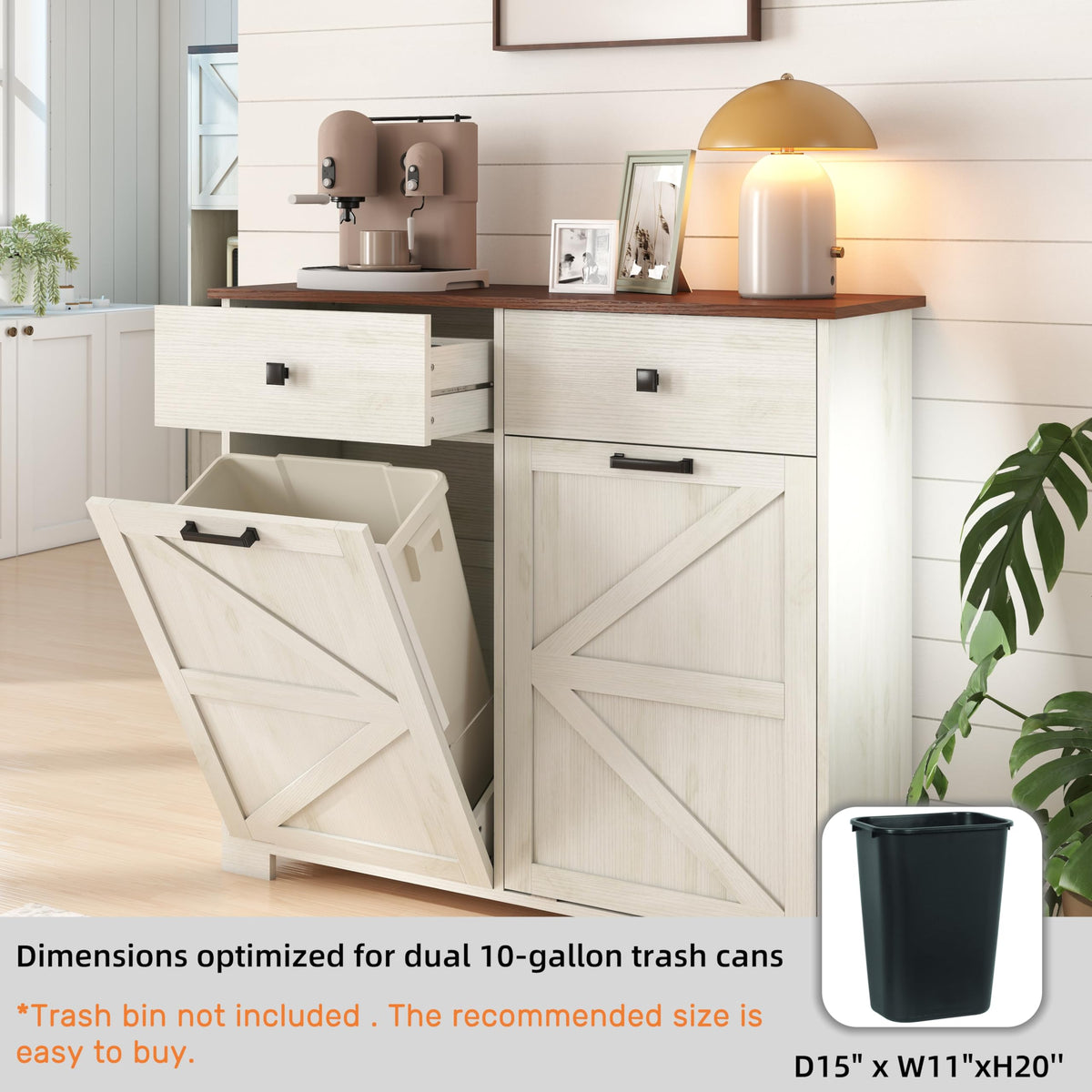 20 Gallon Double Tilt-Out Trash Can Cabinet White E615532