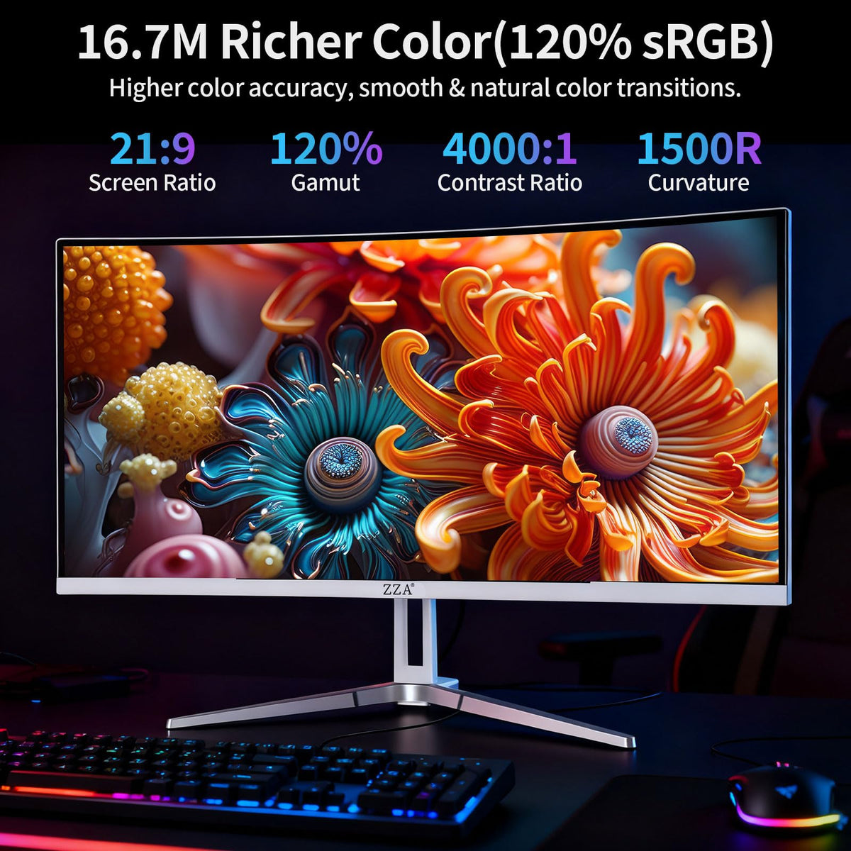 White 34'' Curved Ultrawide Gaming Monitor D746183