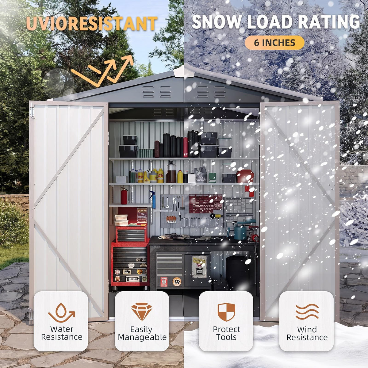 Brown Galvanized Steel Outdoor Storage Shed A48823