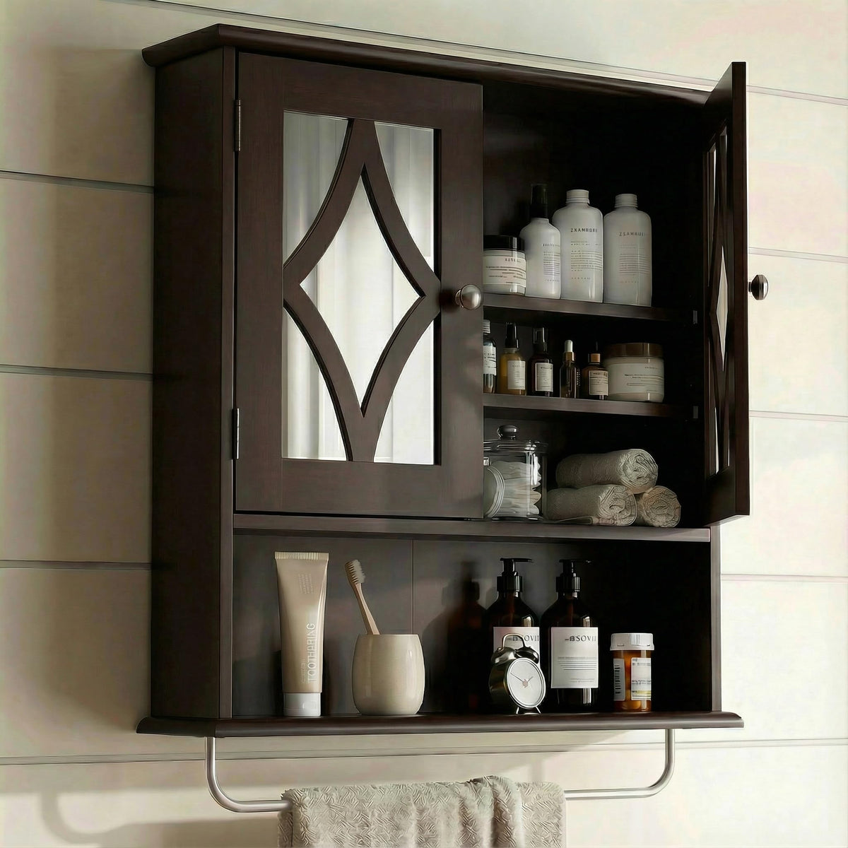 Wall Mounted Bathroom Medicine Cabinet with Towel Rack 22x25 inch M291