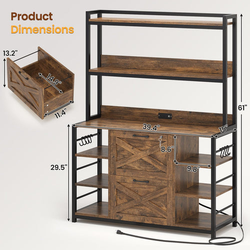 2 Drawer File Cabinet with Lock and Open Storage Shelves, Rustic Brown Y9363
