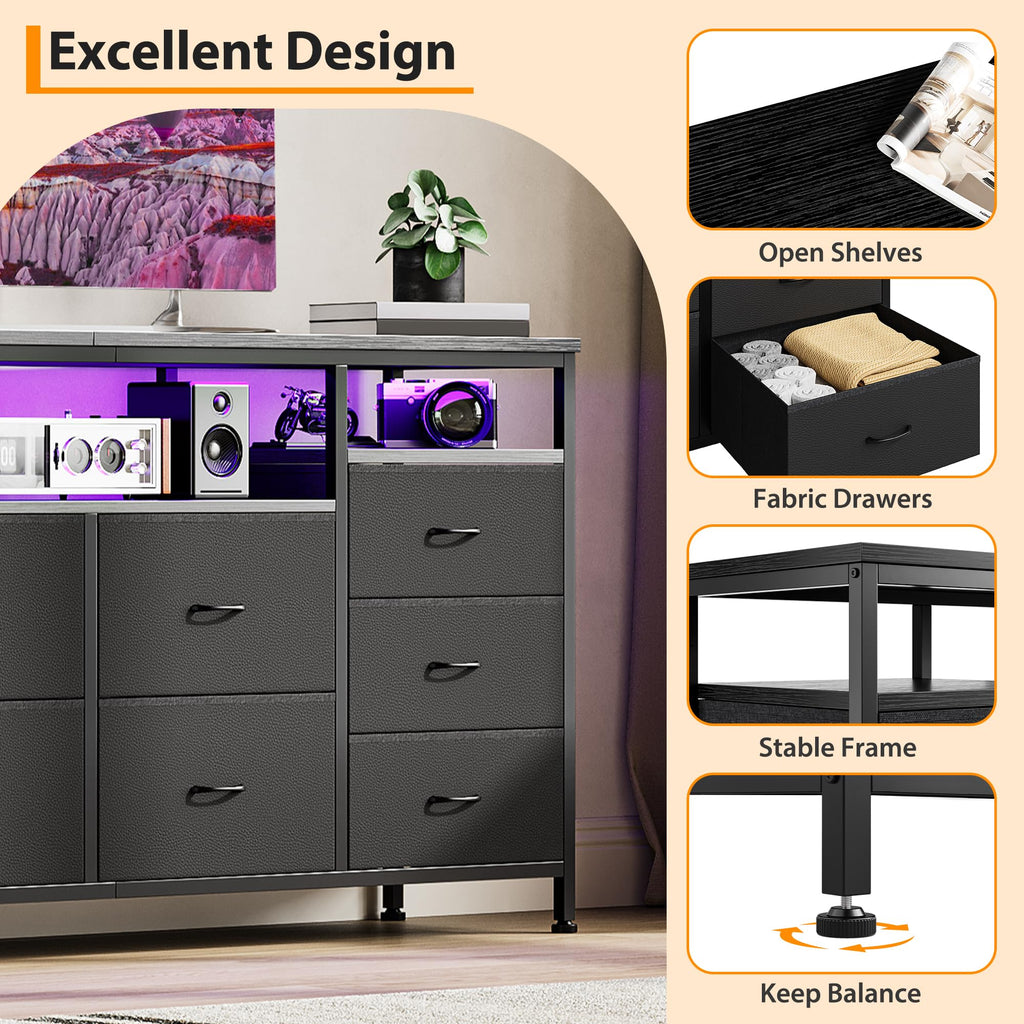Black Fabric 10 Drawer Dresser A2927